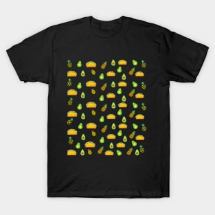 Tacos and pineapple face mask, Avocado face mask, Pineapple face mask, Tacos face mask. T-Shirt